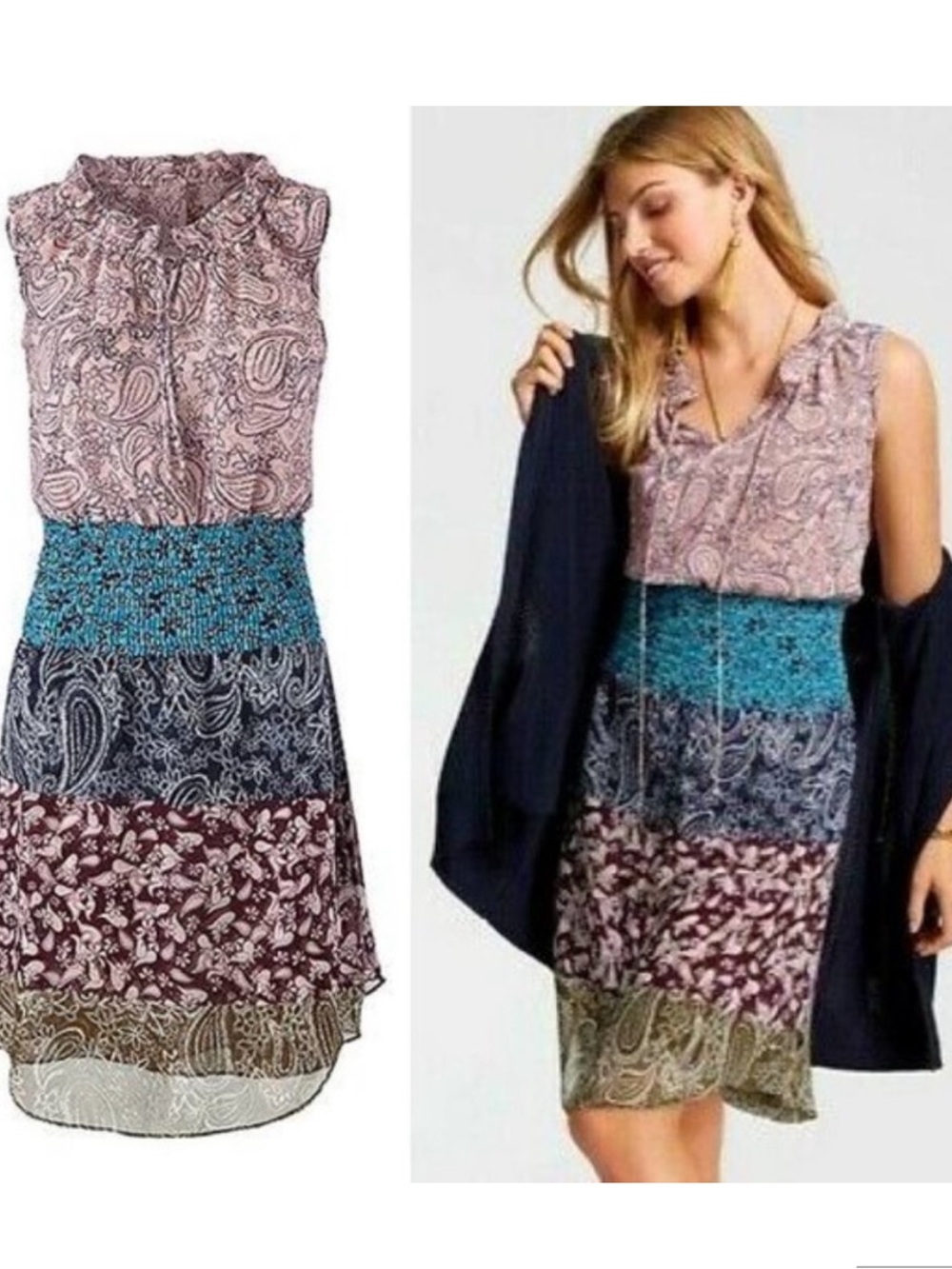 CABI DANI PAISLEY PATCHWORK SHEERED DRESS